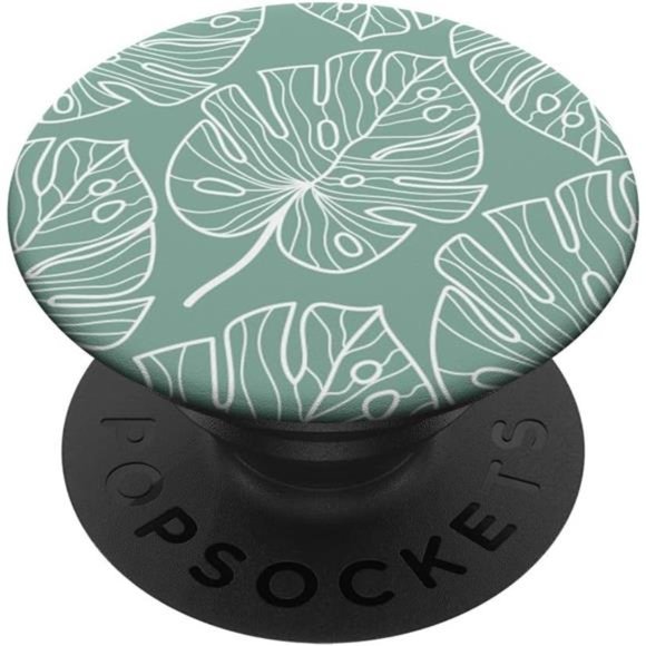 Monstera Leaves Large Botanical Plant Line art Sage Green PopSockets PopGrip - Picture 1 of 7
